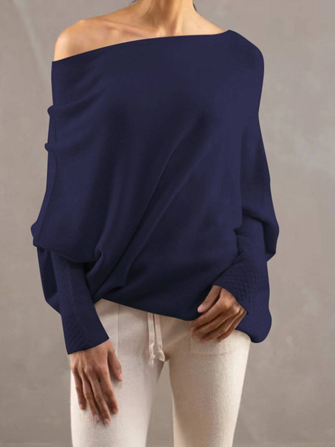 Full Size Boat Neck Batwing Sleeve Knit Top - Clothes For Her Online Store