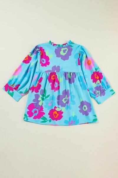 Plus Size Peplum Printed Notched Blouse - Clothes For Her Online Store