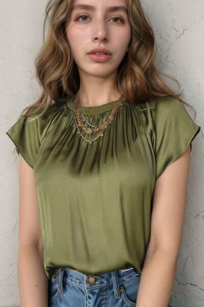 Pleated Flutter Sleeve Satin Top - Clothes For Her Online Store