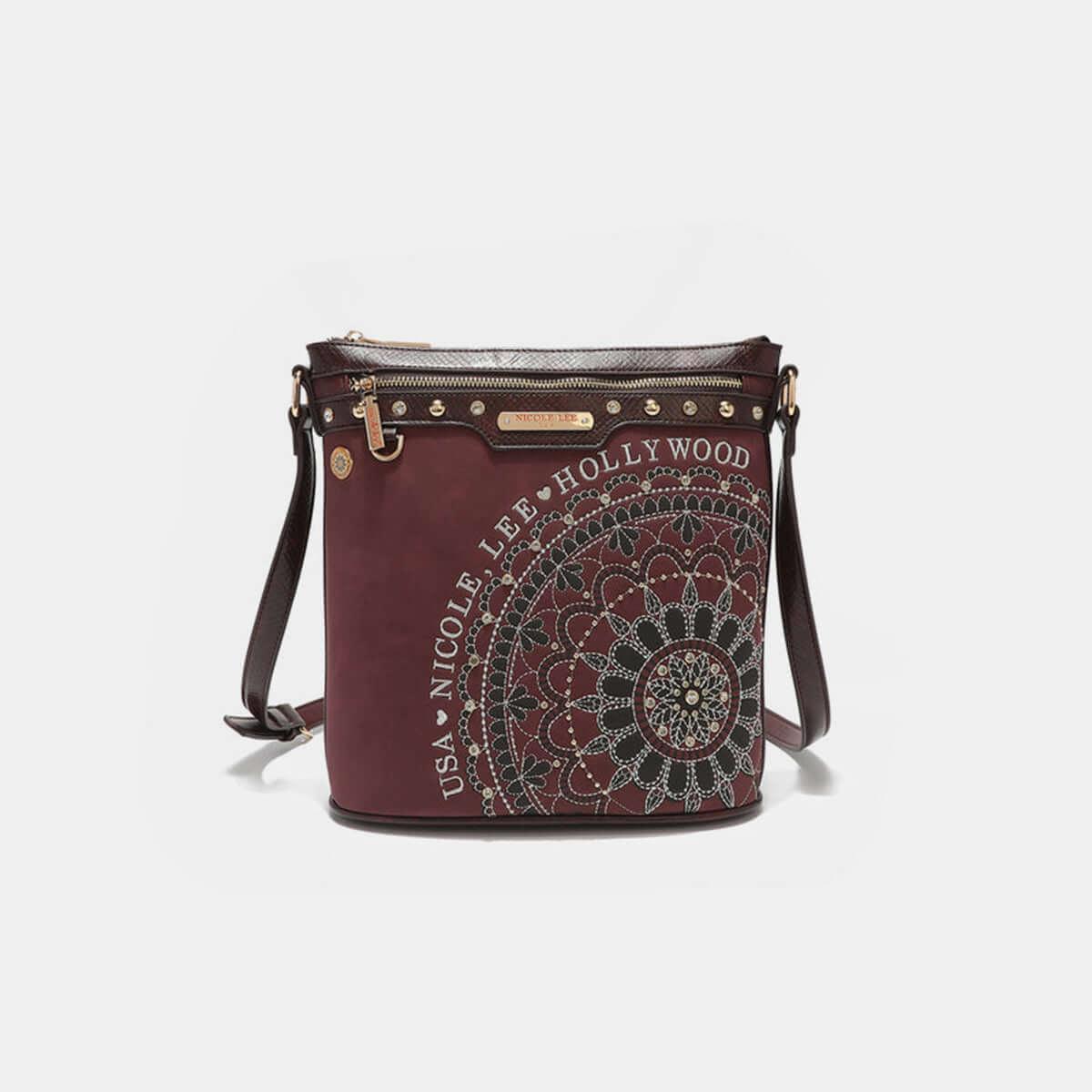 Nicole Lee USA Metallic Stitching Embroidery Inlaid Rhinestone Crossbody Bag - Clothes For Her Online Store