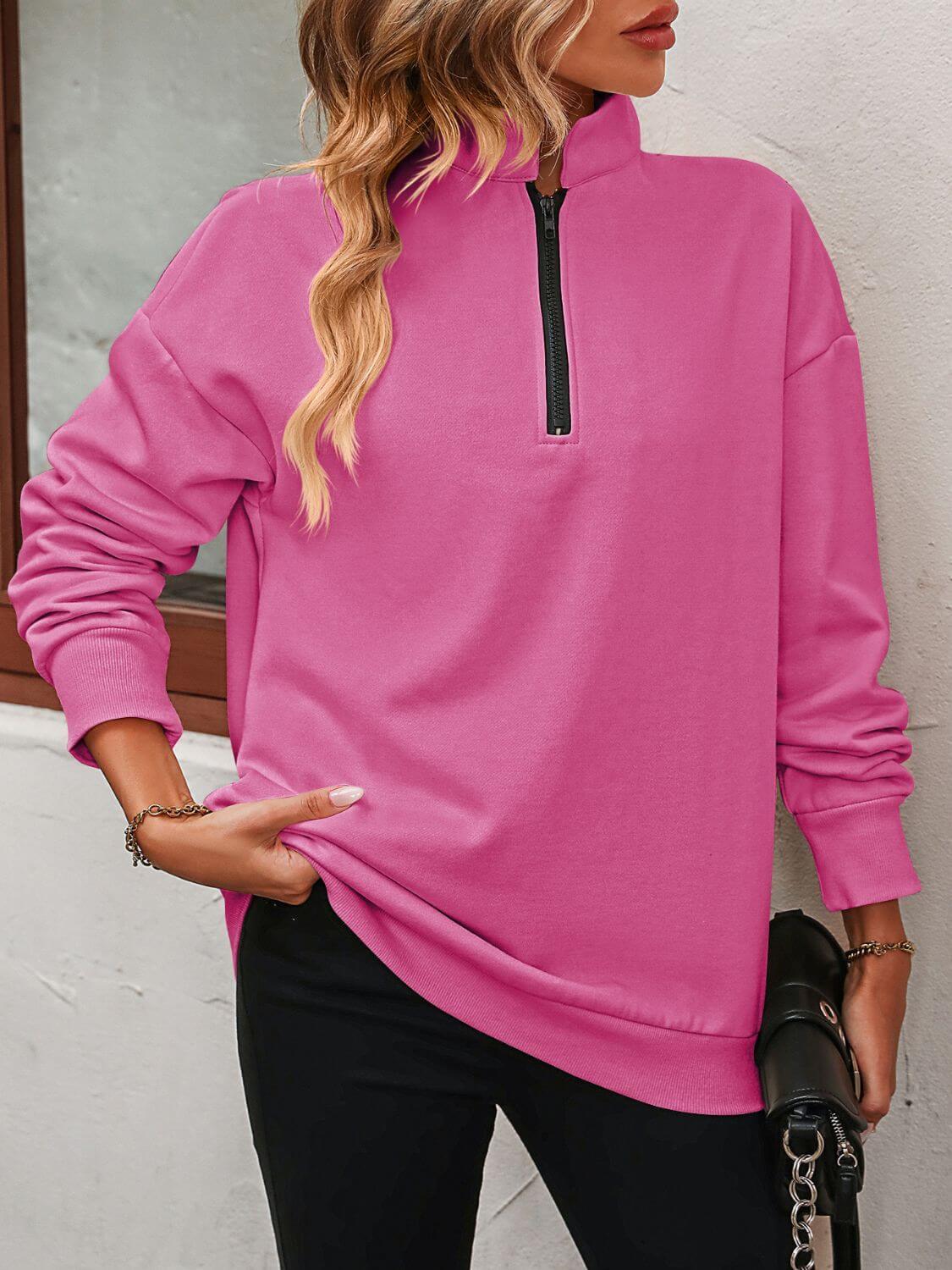 Mandy Zip-Up Dropped Shoulder Sweatshirt - Clothes For Her Online Store