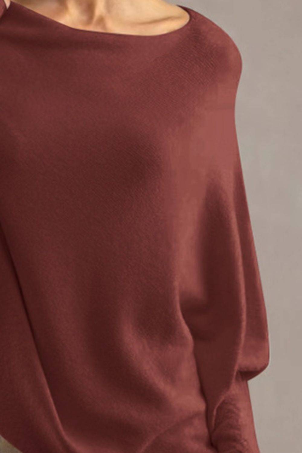 Full Size Boat Neck Batwing Sleeve Knit Top - Clothes For Her Online Store