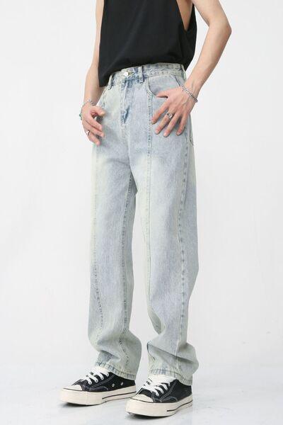 Men's Washed Splicing Straight Leg Jeans - Clothes For Her Online Store