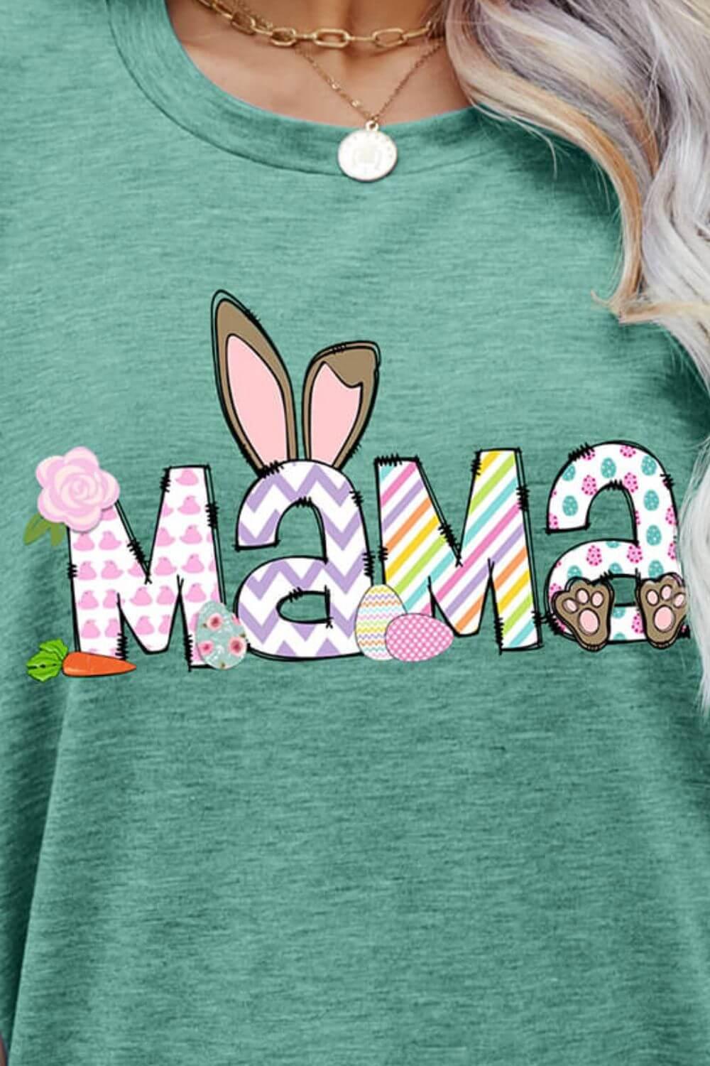 Easter MAMA Graphic Round Neck T-Shirt - Clothes For Her Online Store