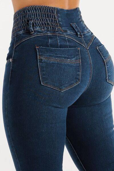 High Waist Buttoned Skinny Hip Lifting Jeans - Clothes For Her Online Store