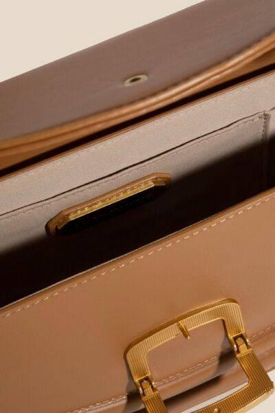 Fame Buckle Closure Crescent Faux Leather Crossbody Bag - Clothes For Her Online Store