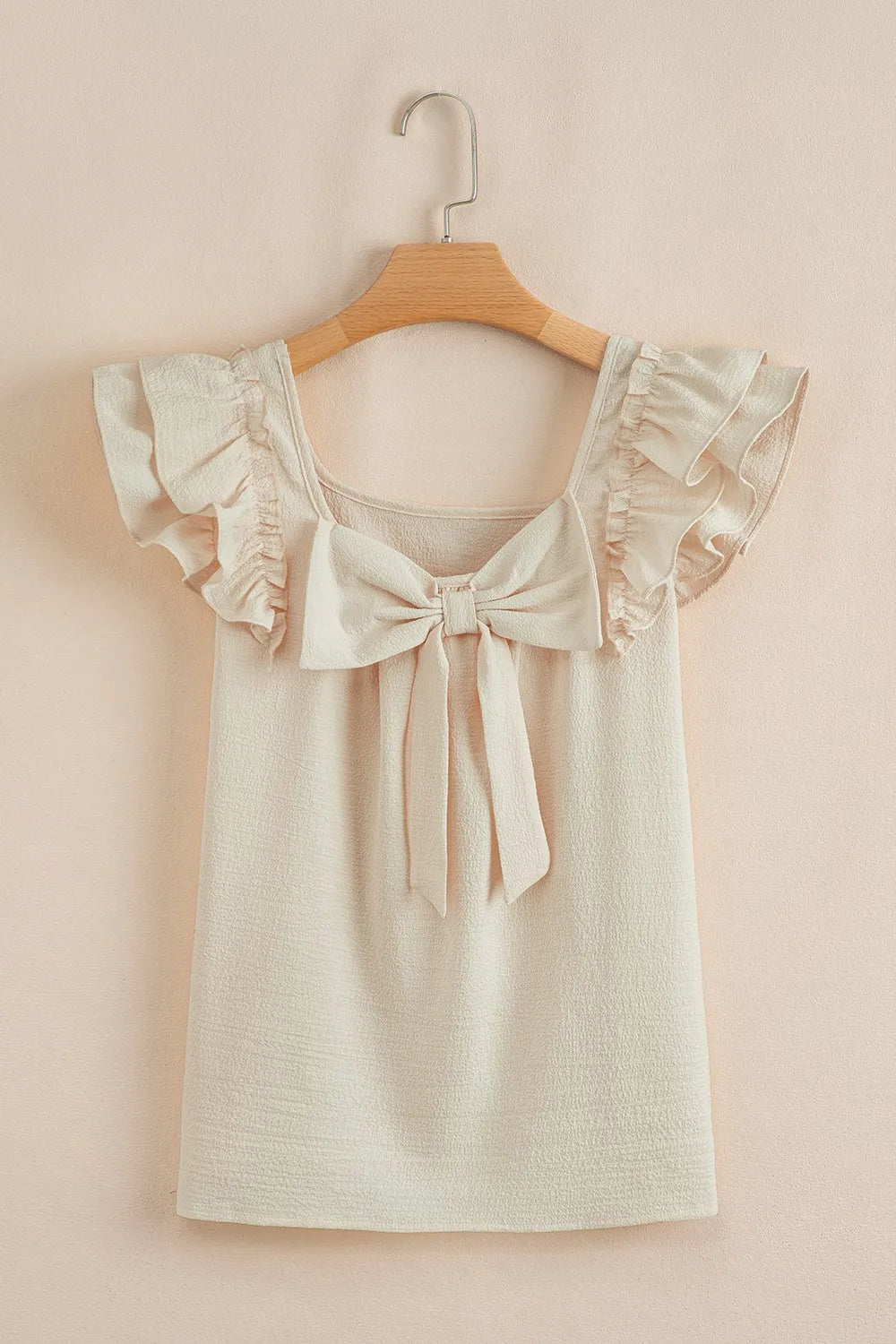 Bow Back Ruffled Cap Sleeve Blouse