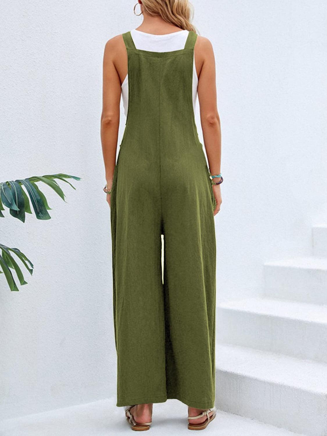 Full Size Square Neck Wide Strap Overalls - Clothes For Her Online Store