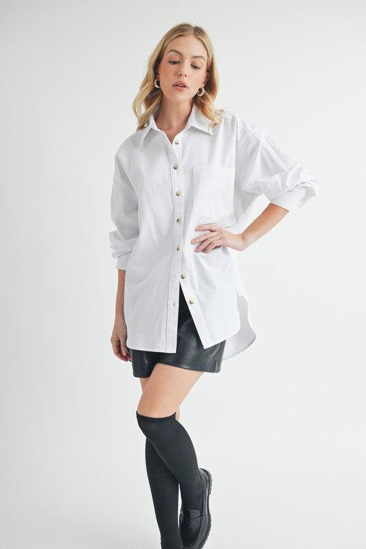 Aemi + Co High-Low Collared Neck Drop Shoulder Shirt - Clothes For Her Online Store
