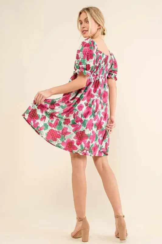 And The Why Smocked Floral Ruffle Short Sleeve Mini Dress - Clothes For Her Online Store