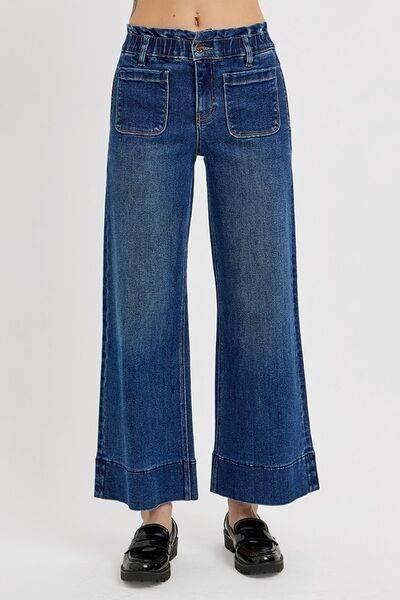 RISEN Elastic Band Wide Leg Jeans - Clothes For Her Online Store