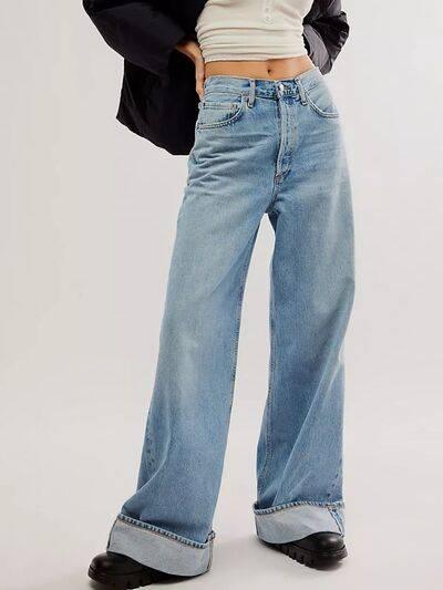 Cuffed Jeans with Pockets - Clothes For Her Online Store