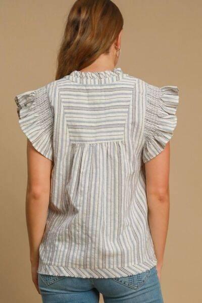 Umgee Full Size Striped Babydoll Top Plus Size - Clothes For Her Online Store