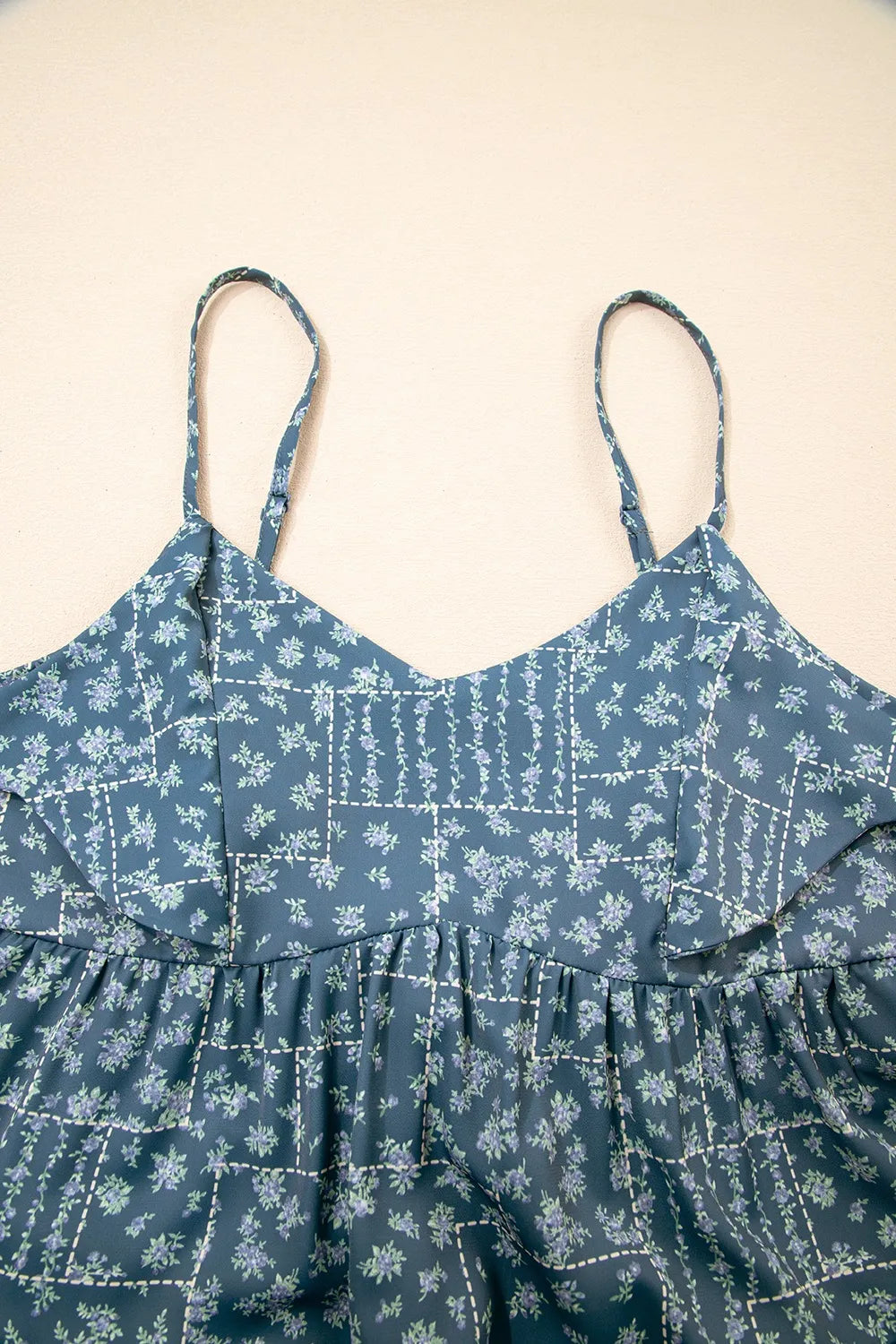 Spaghetti Straps Floral Print Knot Detail High Waist Flared Dress