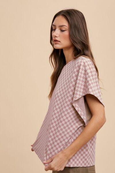 Annie Wear Checkered Round Neck Short Sleeve T-Shirt - Clothes For Her Online Store