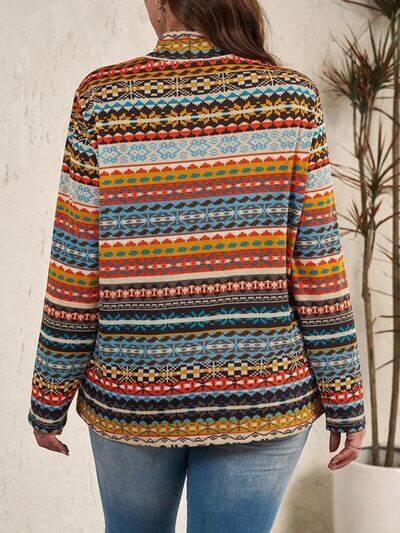 Plus Size Drawstring Printed Mock Neck Long Sleeve Top - Clothes For Her Online Store