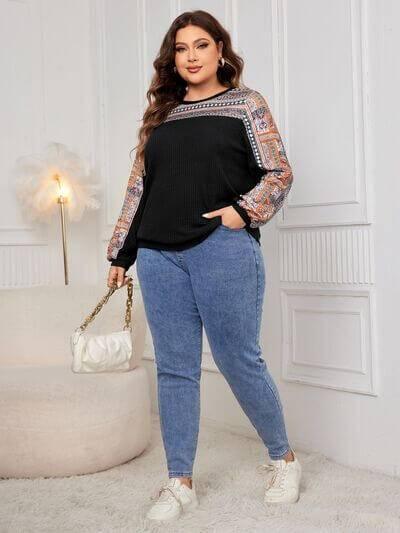 Honey Plus Size Printed Long Sleeve Sweatshirt - Clothes For Her Online Store