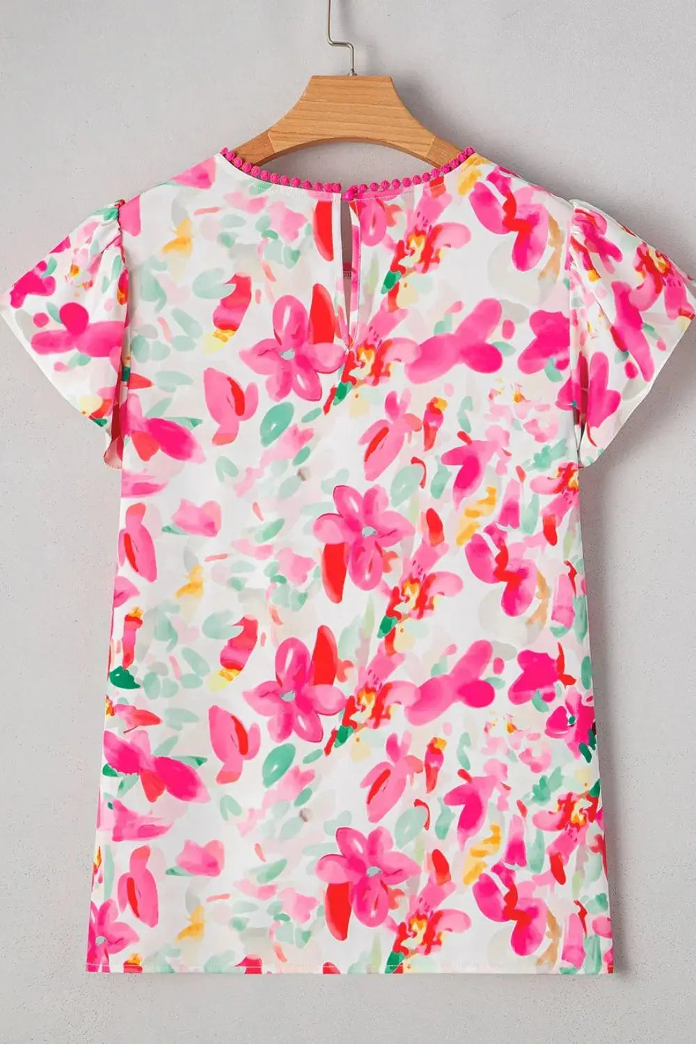 Floral Print Ruffle Sleeve Round Neck Blouse - Clothes For Her Online Store