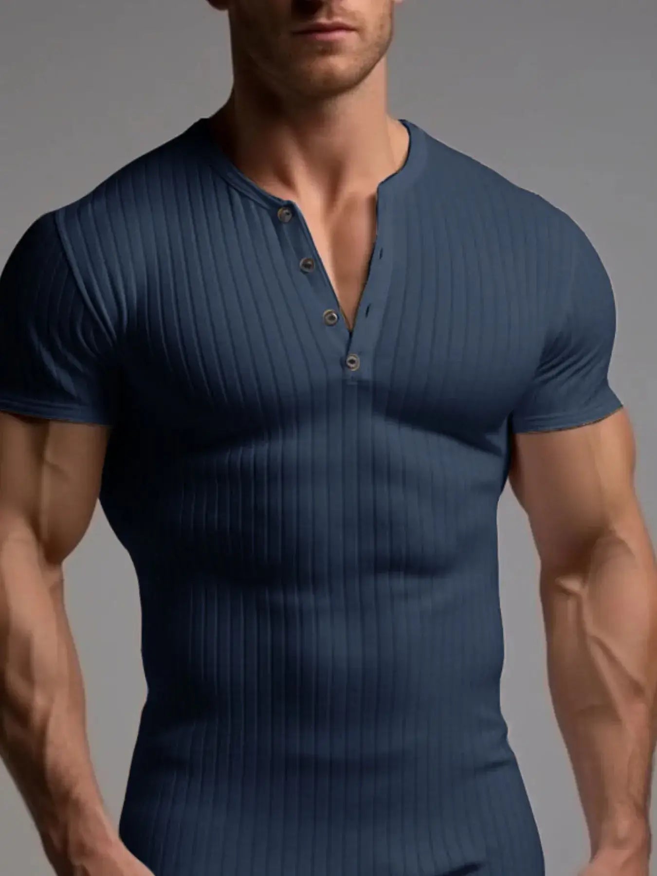 Men's Full Size Slim Fit Ribbed Henley Polo Shirt Plus Size