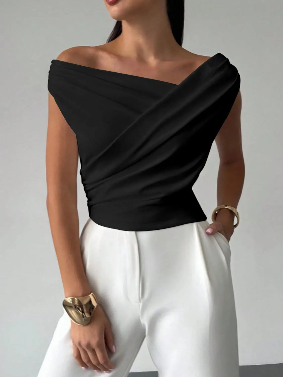 Asymmetrical Ruched Short Sleeve Top