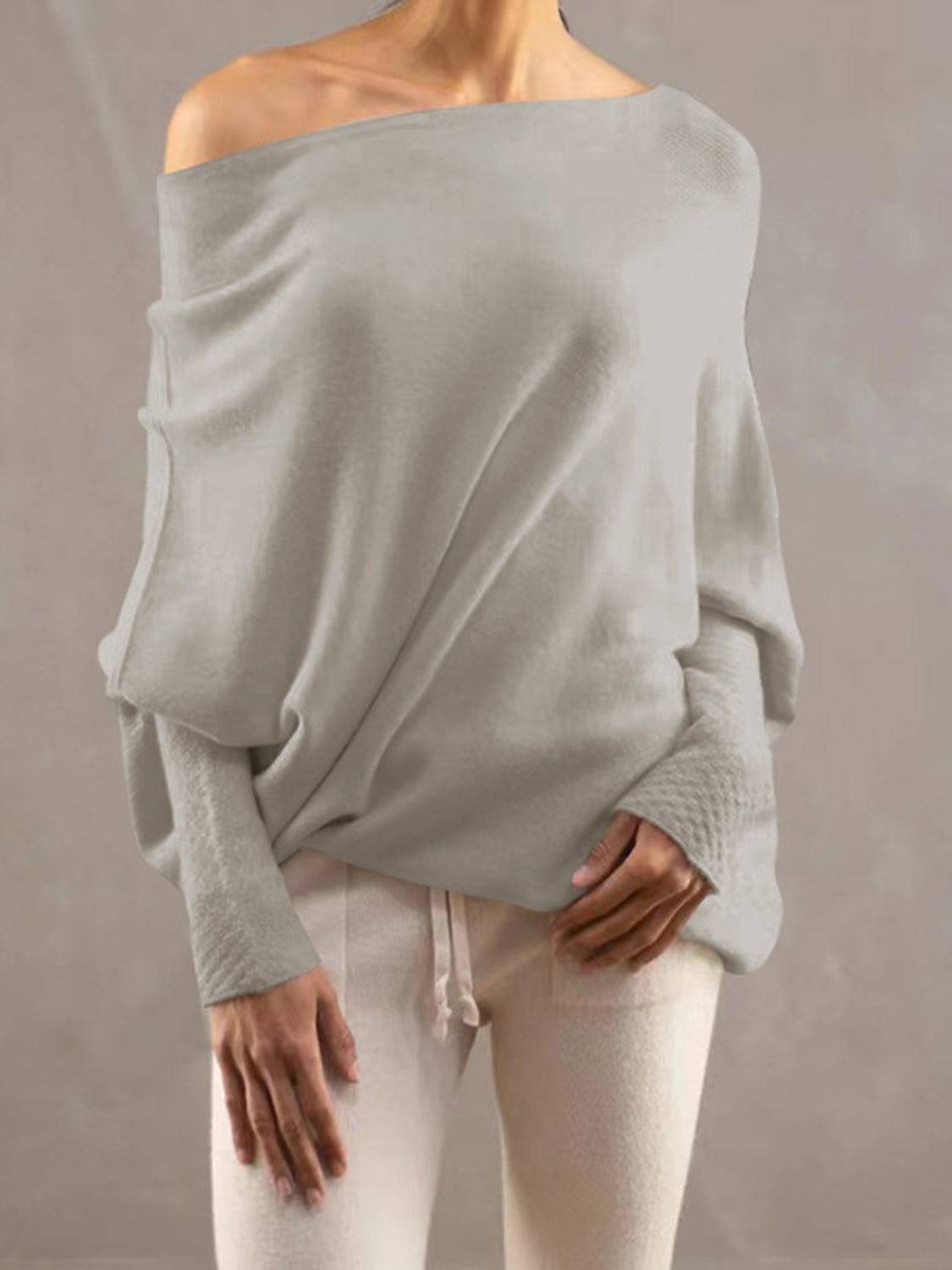 Full Size Boat Neck Batwing Sleeve Knit Top - Clothes For Her Online Store