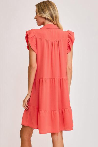 Umgee Full Size Johnny Collar Ruffle Cap Sleeve Tiered Dress Plus Size - Clothes For Her Online Store