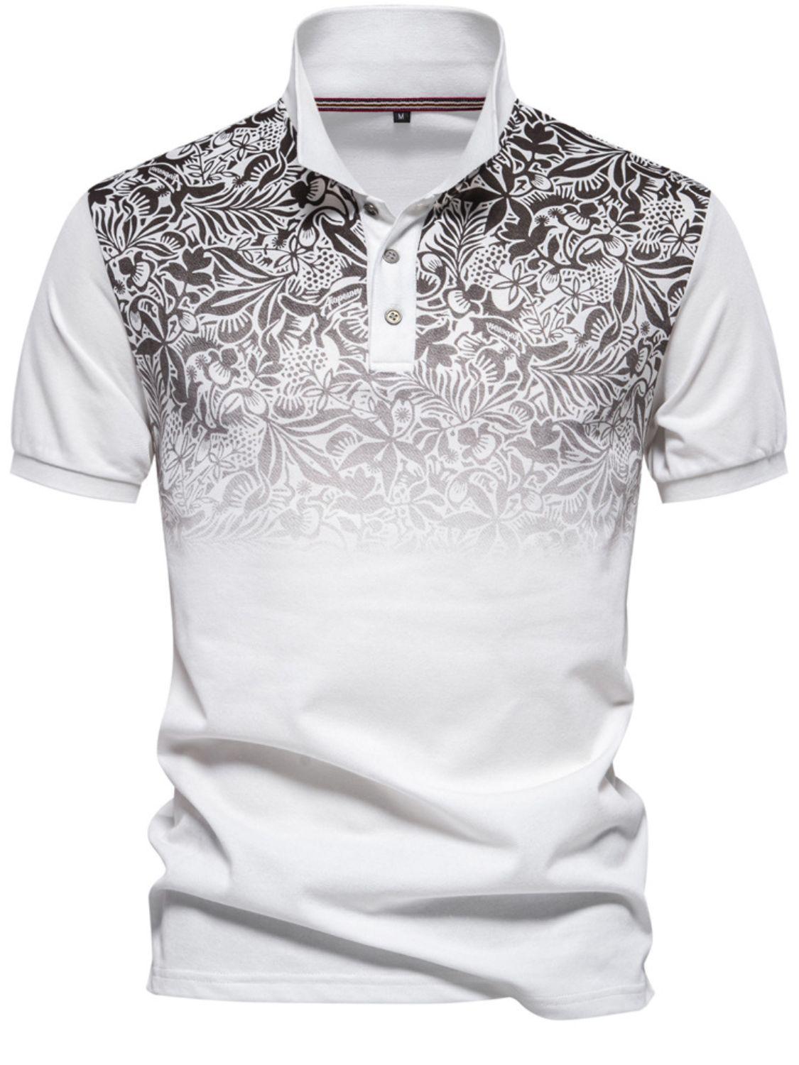 Men's Printed Collared Neck Short Sleeve Polo - Clothes For Her Online Store