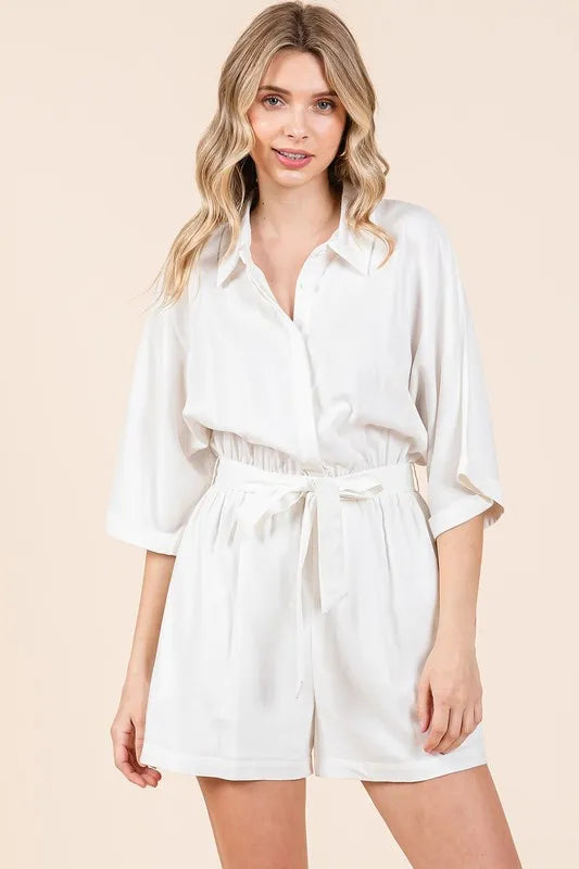 Mittoshop Tie Waist Half Sleeve Romper