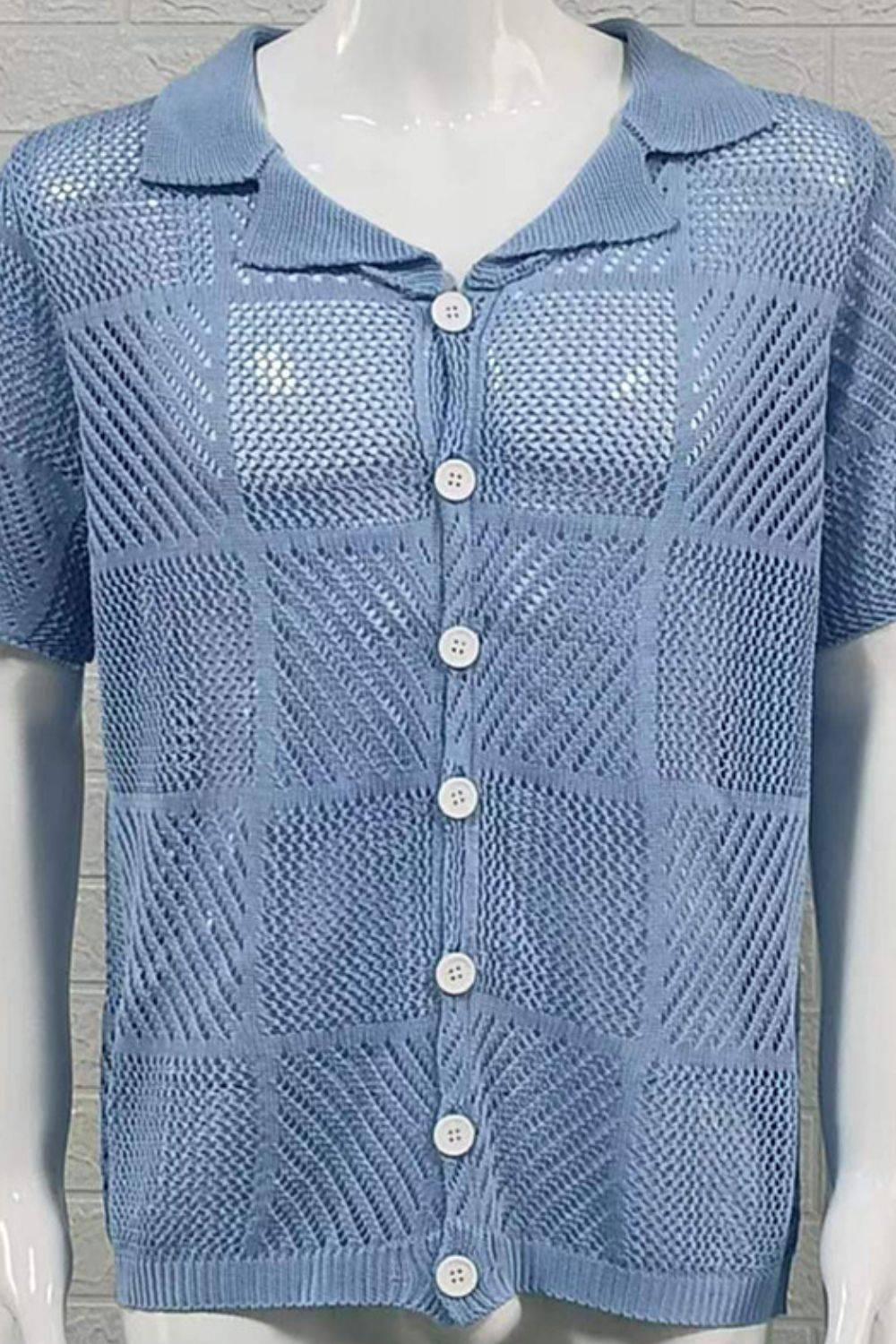 Men's Button Down Checkered Eyelet Shirt - Clothes For Her Online Store