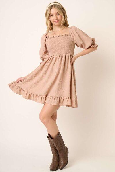 Mittoshop Smocked Ruffled Hem Half Sleeve Mini Dress - Clothes For Her Online Store