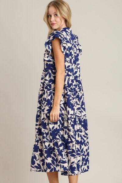 Umgee Full Size Floral Collared Ruffle Cap Sleeve Midi Dress Plus Size - Clothes For Her Online Store