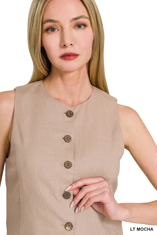 Zenana Linen Button Down Vest