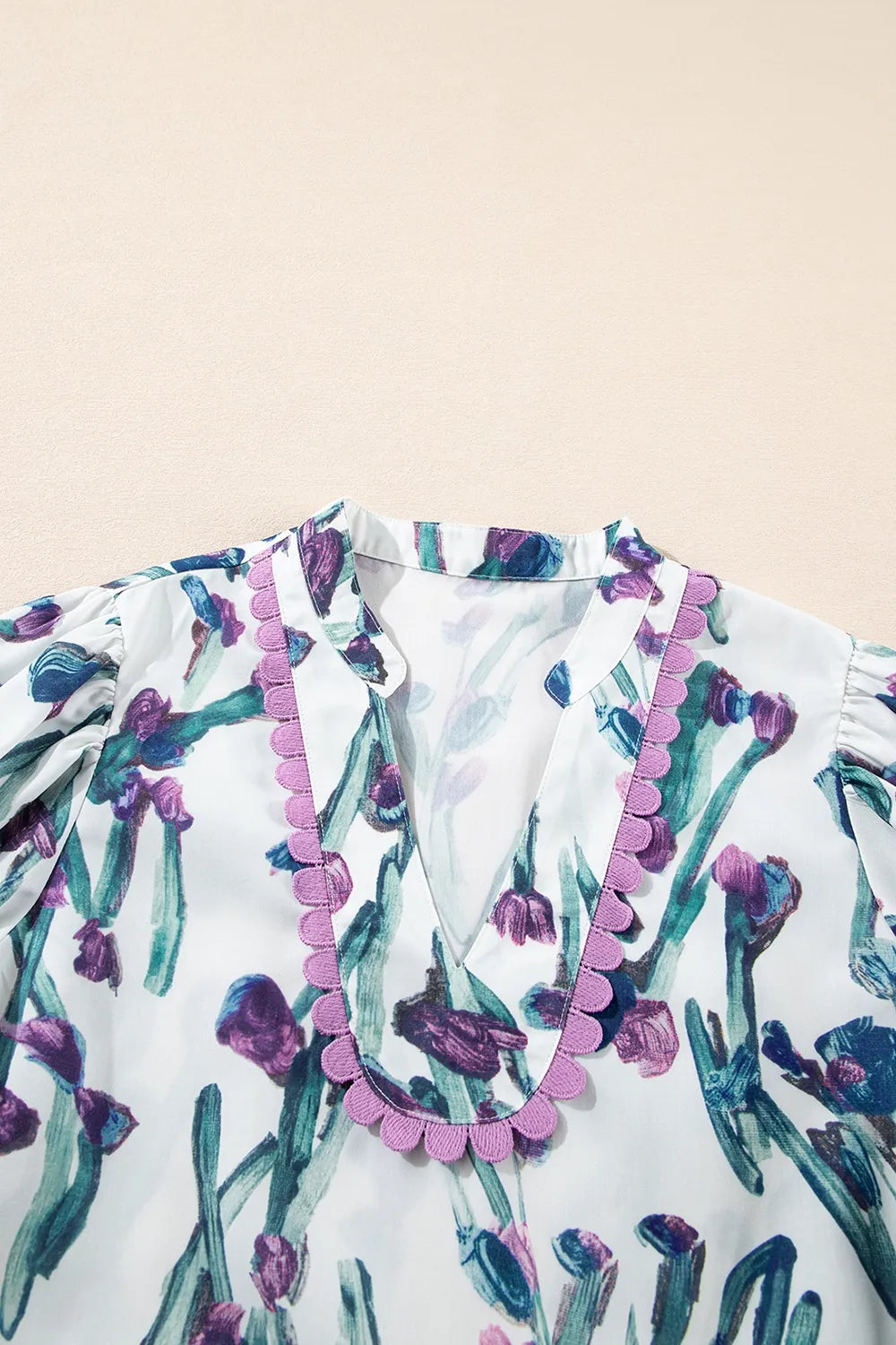 Floral Ricrac Trim Half Sleeve Peplum Top - Clothes For Her Online Store