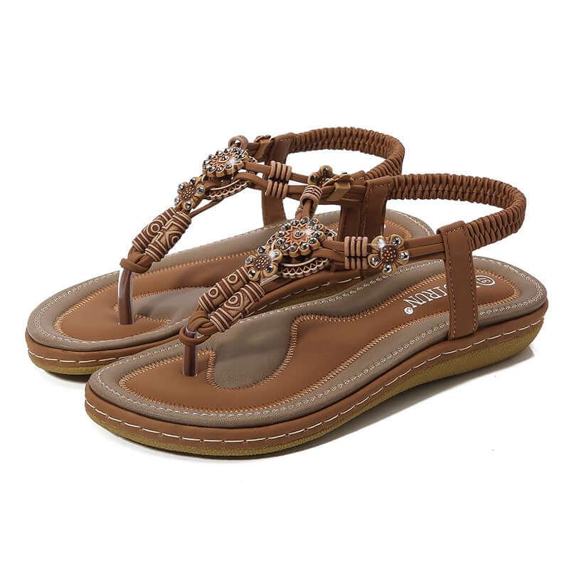 PU Leather Toe Post Flats Sandals - Clothes For Her Online Store