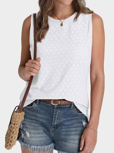 Florira Eyelet Round Neck Tank - Clothes For Her Online Store