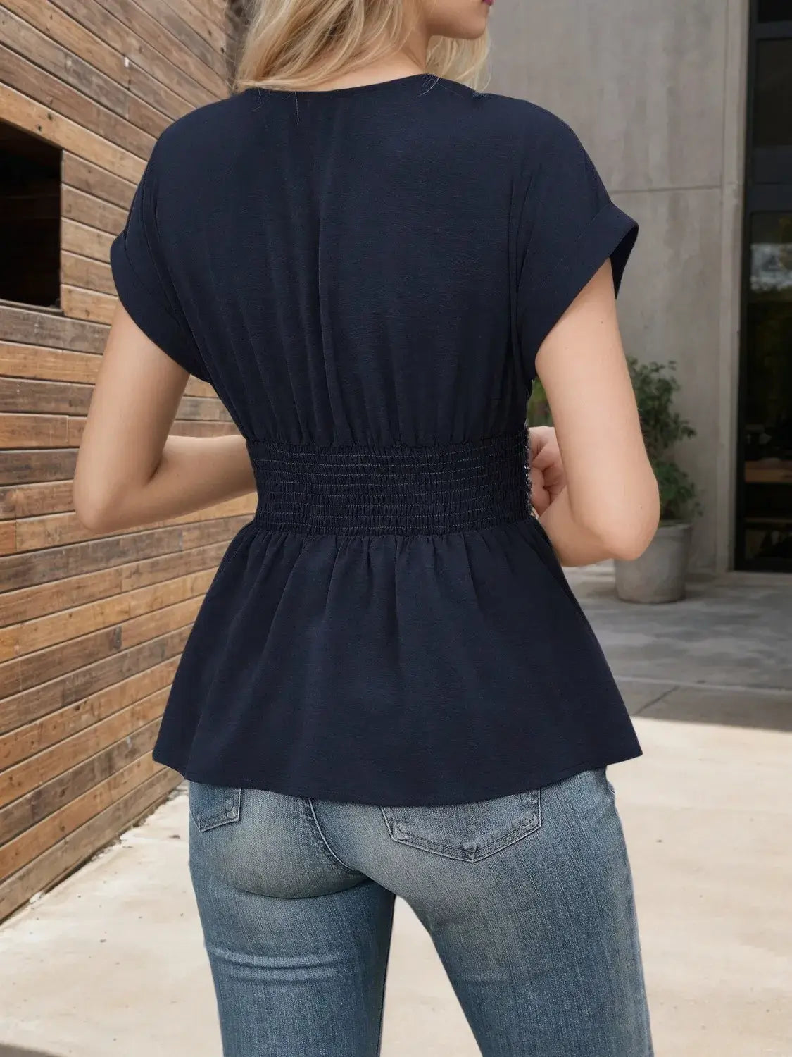 Surplice Short Sleeve Blouse