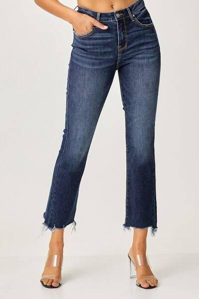 Risen Full Size Frayed Hem Cropped Straight Jeans - Clothes For Her Online Store