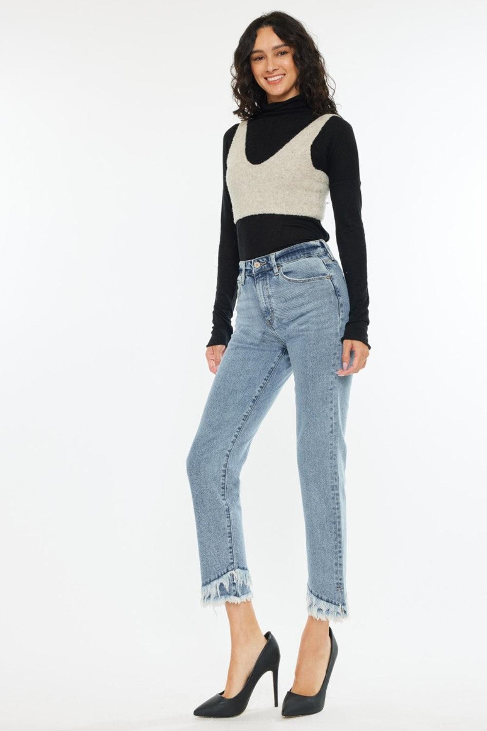Kancan Raw Hem High Rise Straight Jeans - Clothes For Her Online Store