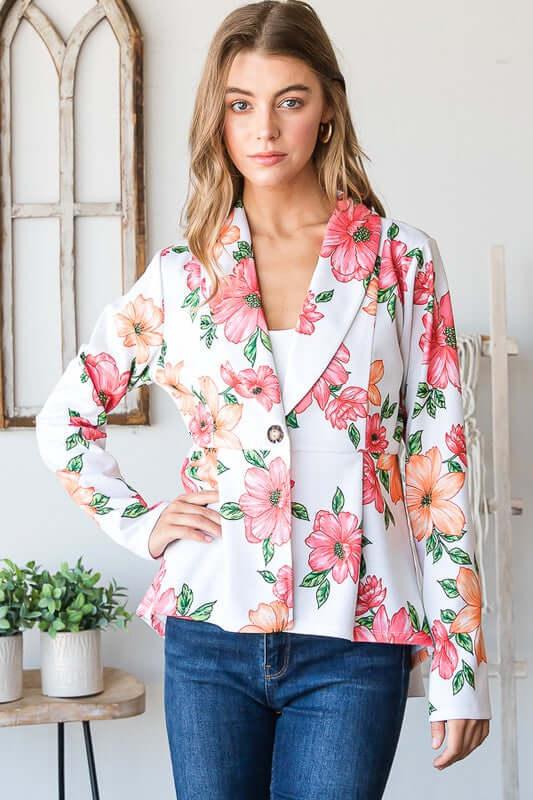 Heimish Full Size Multi Color Floral Blazers with Tunic Plus Size - Clothes For Her Online Store