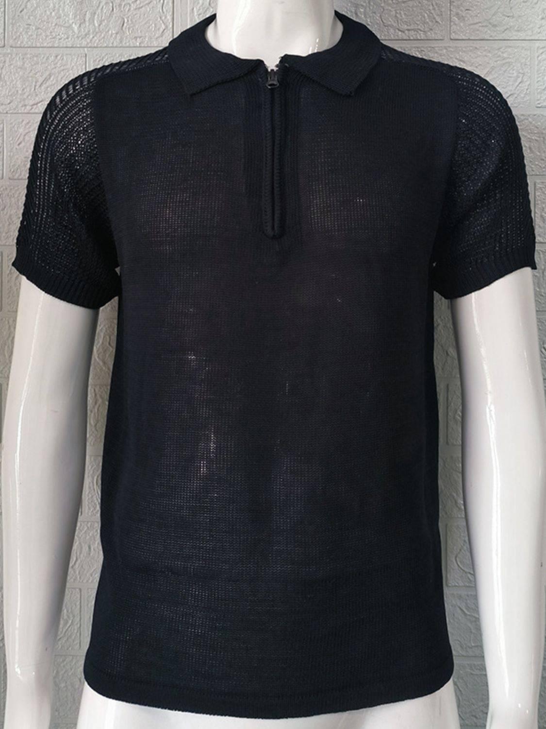 Men's Collared Neck Quarter Zip Knit Polo - Clothes For Her Online Store