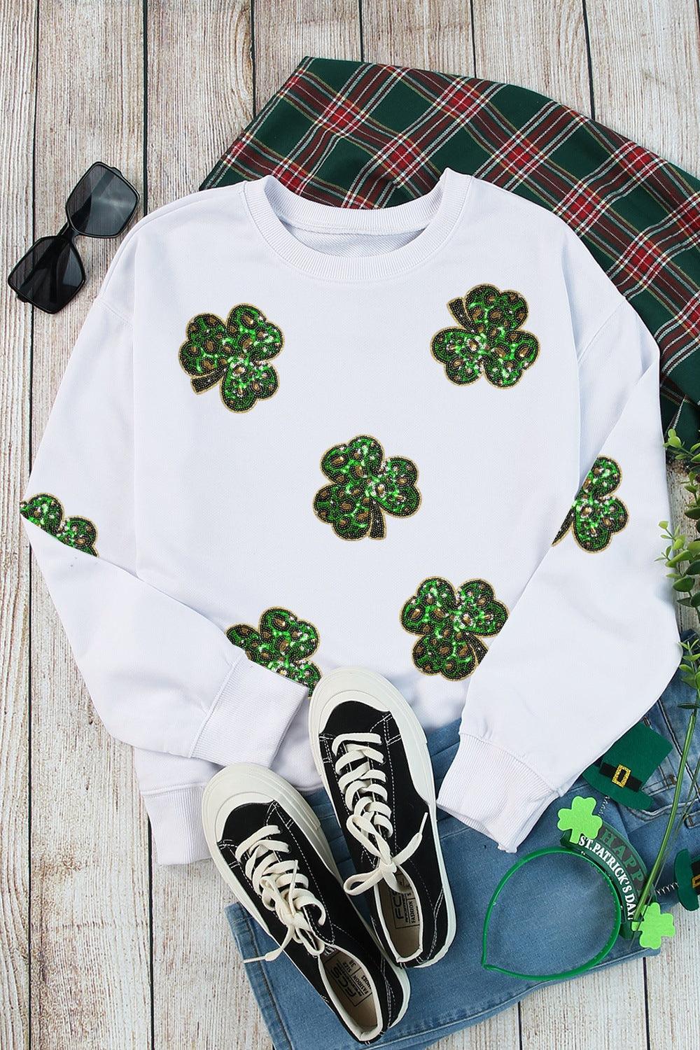 Sequin Lucky Clover Long Sleeve Sweatshirt - Clothes For Her Online Store