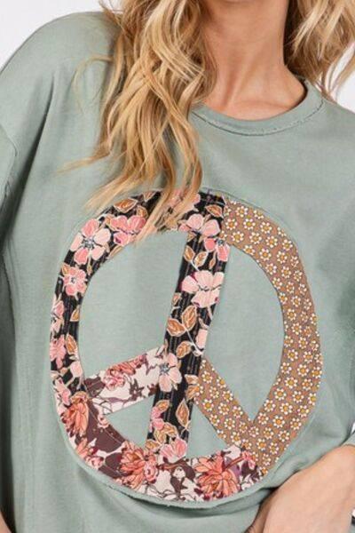 SAGE + FIG Floral Peace Patch Round Neck Top - Clothes For Her Online Store