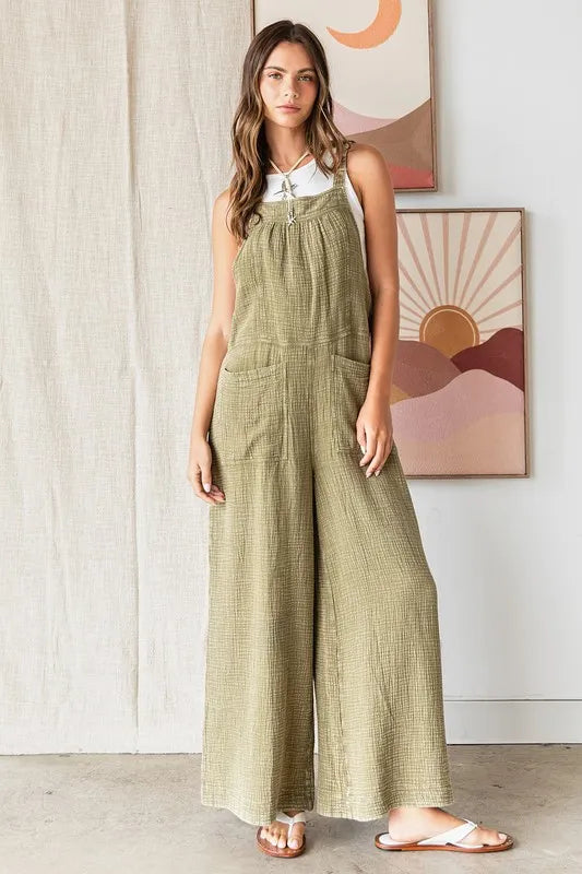 Mittoshop Textured Wide Leg Overalls - Clothes For Her Online Store