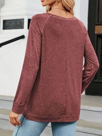 Round Neck Long Sleeve T-Shirt - Clothes For Her Online Store