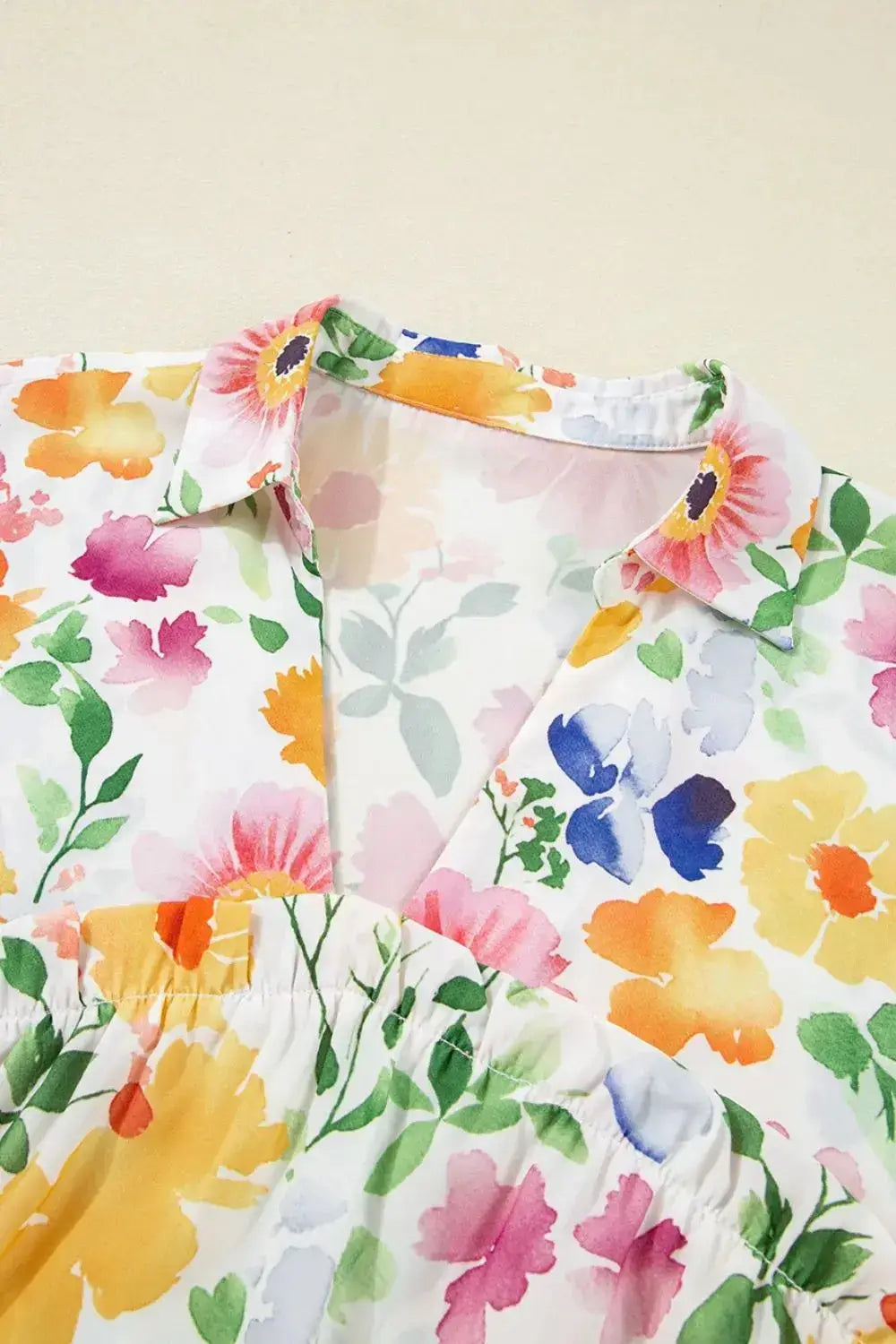 Floral Boxy Fit Ruffled Short Sleeve Blouse - Clothes For Her Online Store