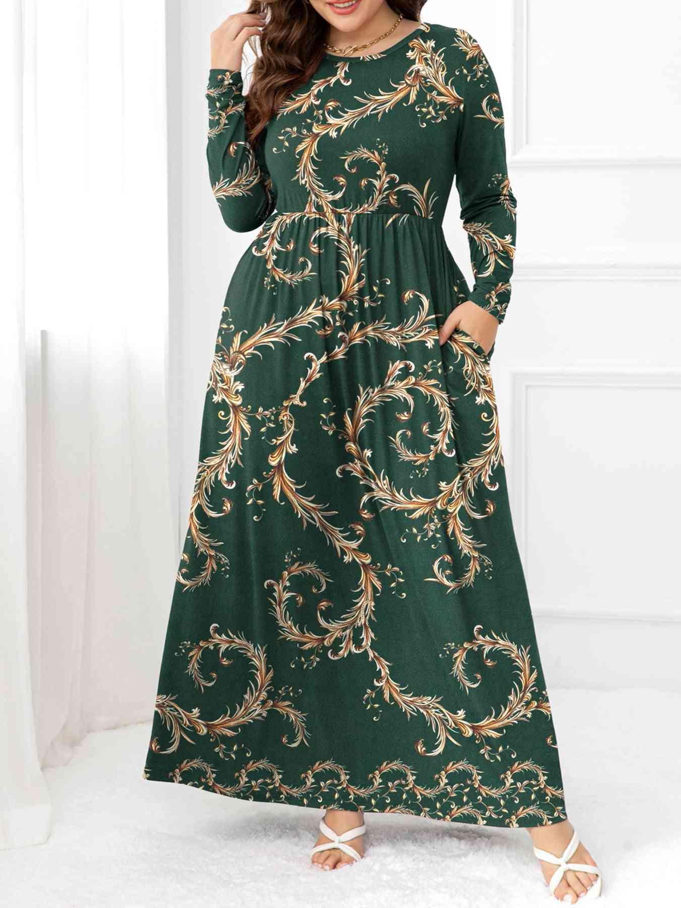 Plus Size Round Neck Maxi Dress with Pockets - Clothes For Her Online Store