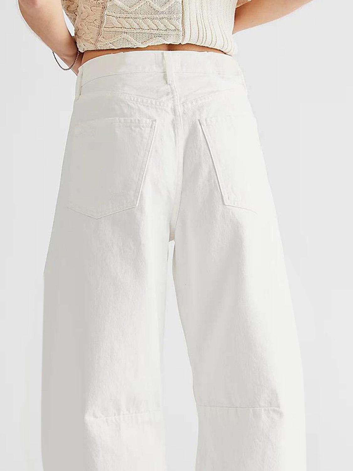 Raw Hem Wide Leg Jeans with Pockets - Clothes For Her Online Store