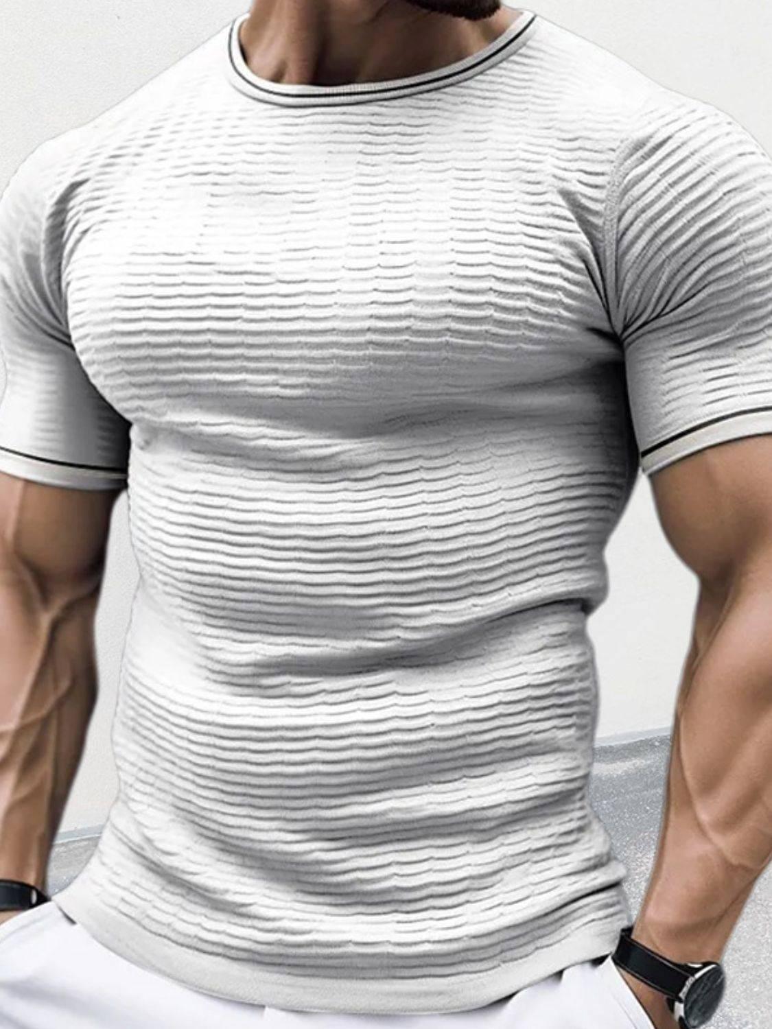 Men's Plus Size Texture Round Neck Contrast Trim T-Shirt - Clothes For Her Online Store