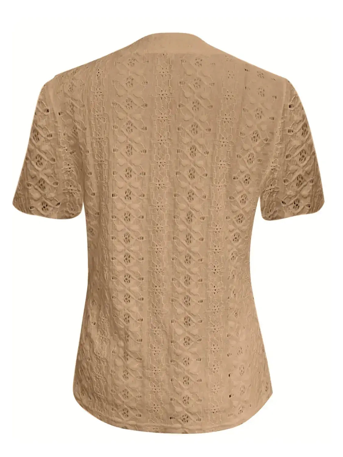Openwork Notched Short Sleeve Top - Clothes For Her Online Store