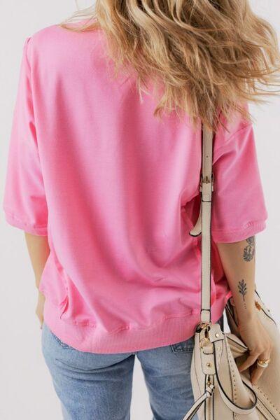 Exposed Seam Side Slit Round Neck Top - Clothes For Her Online Store
